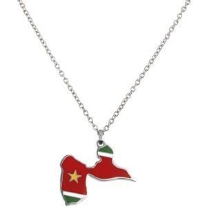 Collier Acier Carte Guadeloupe 32*28mm Avec Bélière Email Multicolore Chaîne 2mm 50 à 55cm