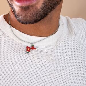 Collier Acier Carte Guadeloupe 32*28mm Avec Bélière Email Multicolore Chaîne 2mm 50 à 55cm