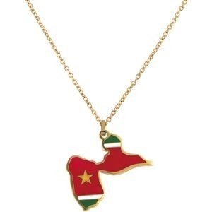 Collier AcierJaune Carte Guadeloupe 32*28mm Avec Bélière Multicolore Chaîne 2mm 50 à 55cm