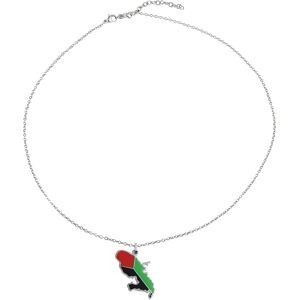 Collier Acier Carte Martinique 22*35mm Avec Bélière Email Multicolore Chaîne 2mm 50 à 55cm