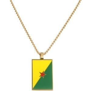Collier AcierJaune Drapeau Guyane 21*37mm Avec Bélière Multicolore Chaîne 2mm 50 A 55cm