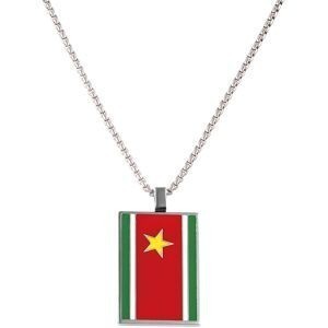 Collier Acier Drapeau Guadeloupe 21*37mm Avec Bélière Multicolore Chaîne 2mm 50 A 55cm