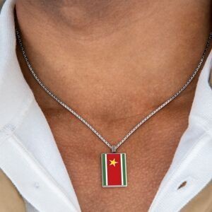 Collier Acier Drapeau Guadeloupe 21*37mm Avec Bélière Multicolore Chaîne 2mm 50 A 55cm