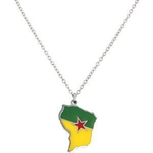 Collier Acier Carte Guyane 25*37mm Avec Bélière Email Multicolore Chaîne 2mm 50 A 55cm
