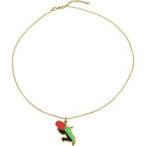 Collier Acier Jaune Carte Martinique 22*35mm Avec Bélière Multicolore Chaîne 2mm 50 A 55cm