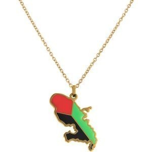 Collier Acier Jaune Carte Martinique 22*35mm Avec Bélière Multicolore Chaîne 2mm 50 A 55cm