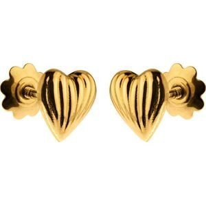Boucles D'oreilles Or 750 Cœur Bombé Strié 6mm Fermoir Vis