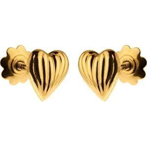 Boucles D'oreilles Or 750 Cœur Bombé Strié 6mm Fermoir Vis