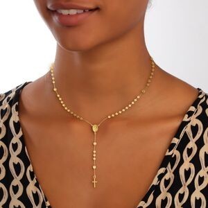 Collier Chapelet Or 375 Boules 4mm Croix Miraculeuse Pendant .110mm Chaîne 1.2mm 50cm