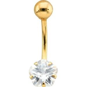 Piercing Nombril Or 375 19mm Tige 1.1mm Boule 4mm Fleur Zirconium 6mm 5Griffes
