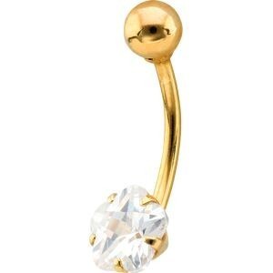 Piercing Nombril Or 375 19mm Tige 1.1mm Boule 4mm Fleur Zirconium 6mm 5Griffes