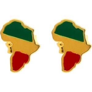 Boucles D'oreilles Or 375 Carte Afrique Rasta Email Vert Rouge 7*8.5mm