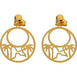 Boucles D'oreilles Or 375 Guadeloupe Palmier 16mm Pendant 35mm