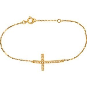 Bracelet Plaqué Or Croix Zirconium 14*25mm Chaîne Forçat 1.3mm 16 à 18cm