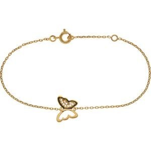 Bracelet Plaqué Or Papillon Zirconium 13*10mm Chaîne Forçat 1.3mm 16 à 18cm