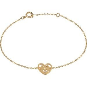 Bracelet Plaqué Or Cœur Fantaisie Zirconium 8.7*10mm Chaîne Forçat 1.2mm 16 à 18cm