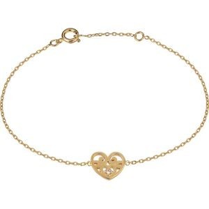 Bracelet Plaqué Or Cœur Fantaisie Zirconium 8.7*10mm Chaîne Forçat 1.2mm 16 à 18cm