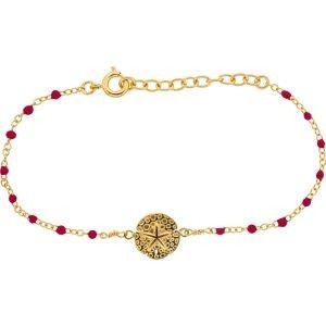 Bracelet Plaqué Or Dollar Des Sables 10mm Email Fushia 2mm Chaîne 1.5mm 15 à 18cm