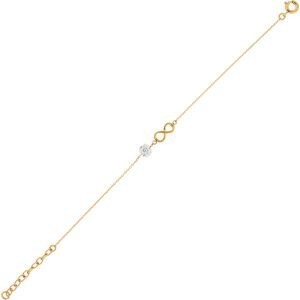 Bracelet Plaqué Or Infini 6*11mm Boule Cristal 5mm Chaîne 0.9mm 16 à 18cm