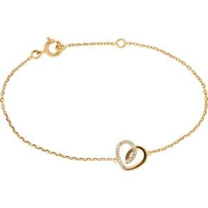 Bracelet Plaqué Or Cœur Zirconium 11*10mm Chaîne Forçat 1.2mm 16 à 18cm