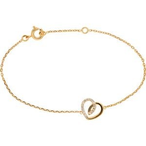 Bracelet Plaqué Or Cœur Zirconium 11*10mm Chaîne Forçat 1.2mm 16 à 18cm
