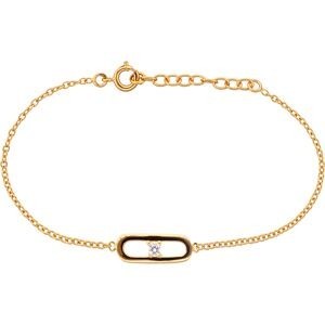 Bracelet Plaqué Or Motif 6*12mm Zirconium 3mm Chaîne Forçat 1.6mm 16 à 19cm