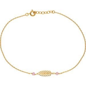 Chaîne Cheville Plaqué Or Feuille7*15mm Email Rose 3mm Chaîne1.3mm 23 à 25cm
