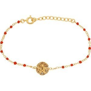 Bracelet Plaqué Or Dollar Des Sables 10mm Email Orange Fluo 2mm Chaîne1.5mm 15 à 18cm