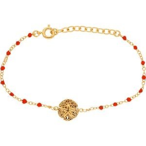 Bracelet Plaqué Or Dollar Des Sables 10mm Email Orange Fluo 2mm Chaîne1.5mm 15 à 18cm