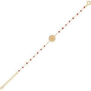 Bracelet Plaqué Or Dollar Des Sables 10mm Email Orange Fluo 2mm Chaîne1.5mm 15 à 18cm