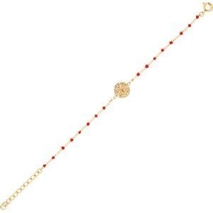 Bracelet Plaqué Or Dollar Des Sables 10mm Email Orange Fluo 2mm Chaîne1.5mm 15 à 18cm