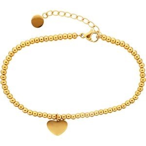 Bracelet Acier Jaune Boules 3mm Breloque Cœur 10*8mm 17 à 20cm