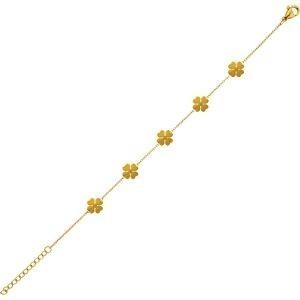 Bracelet Acier Jaune Trèfles  Cœurs 8mm Chaîne 1.2mm 17 à 20cm