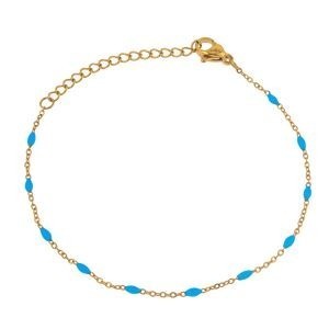 Bracelet Acier Jaune Olives Email Turquoise 2mm Chaîne 1.2mm 16 à 20cm