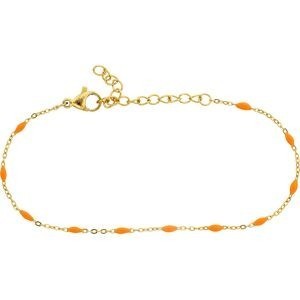 Bracelet Acier Jaune Olives Email Orange 2mm Chaîne 1.2mm 16 à 20cm