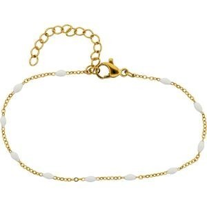 Bracelet Acier Jaune Olives Email Blanc 2mm Chaîne 1.2mm 16 à 20cm