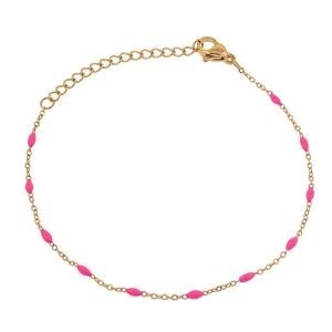 Bracelet Acier Jaune Olives Email Fushia 2mm Chaîne 1.2mm 16 à 20cm