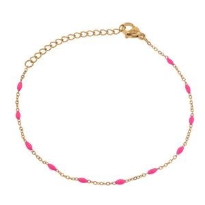 Bracelet Acier Jaune Olives Email Fushia 2mm Chaîne 1.2mm 16 à 20cm