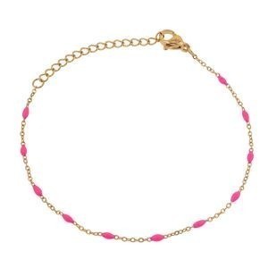 Bracelet Acier Jaune Olives Email Fushia 2mm Chaîne 1.2mm 16 à 20cm