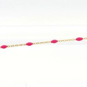 Bracelet Acier Jaune Olives Email Fushia 2mm Chaîne 1.2mm 16 à 20cm