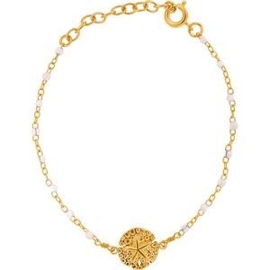 Bracelet Plaqué Or Dollar Des Sables 10mm Email Blanc 1.7mm Chaîne 1.5mm 15 à 18cm