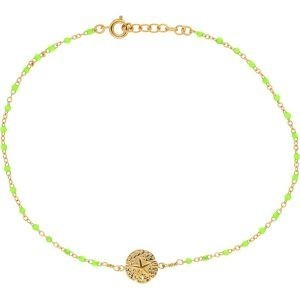 Bracelet Plaqué Or Dollar Des Sables 10mm Email Vert Fluo 1.7mm Chaîne 1.5mm 15 à 18cm