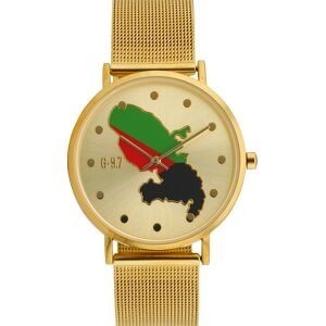 Montre Homme G97 Carte Drapeau Martinique Cadran Doré 36.6mm Brac Mesh Doré 17.5mm 3ATM