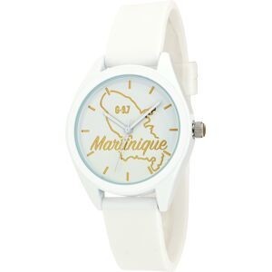 Montre Femme G97 Carte Martinique Dorée Cadran Blanc 36mm Brac Silicone Blanc 15.5mm 3ATM