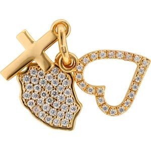 Pendentif Plaqué Or Zirconium Carte Réunion Croix Cœur 20mm Avec Bélière