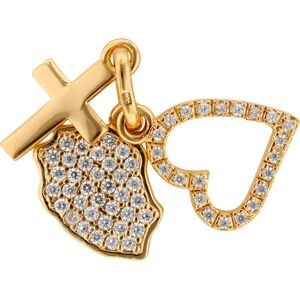 Pendentif Plaqué Or Zirconium Carte Réunion Croix Cœur 20mm Avec Bélière