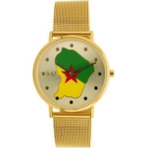 Montre Homme G97 Carte Drapeau Guyane Cadran Doré 36.6mm Brac Mesh Doré 17.5mm 3ATM