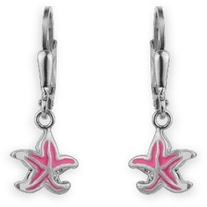 Boucles D'oreilles Etoile de Mer Argent 925 9*8mm Email Rose Pendant 25mm