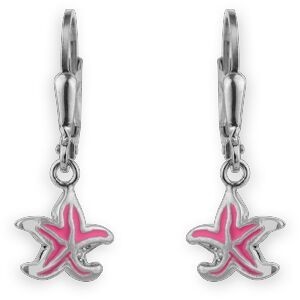 Boucles D'oreilles Etoile de Mer Argent 925 9*8mm Email Rose Pendant 25mm