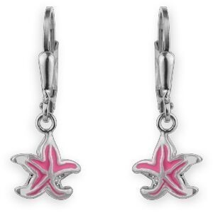 Boucles D'oreilles Etoile de Mer Argent 925 9*8mm Email Rose Pendant 25mm